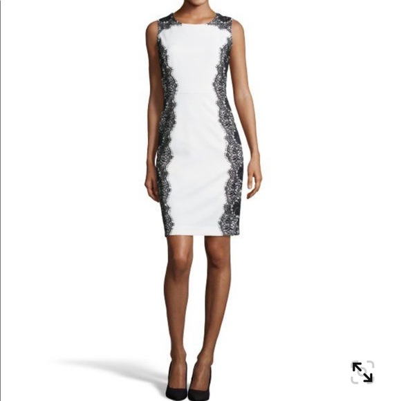 Hayden Dresses & Skirts - Hayden white sheath dress with black lace (sz 4)